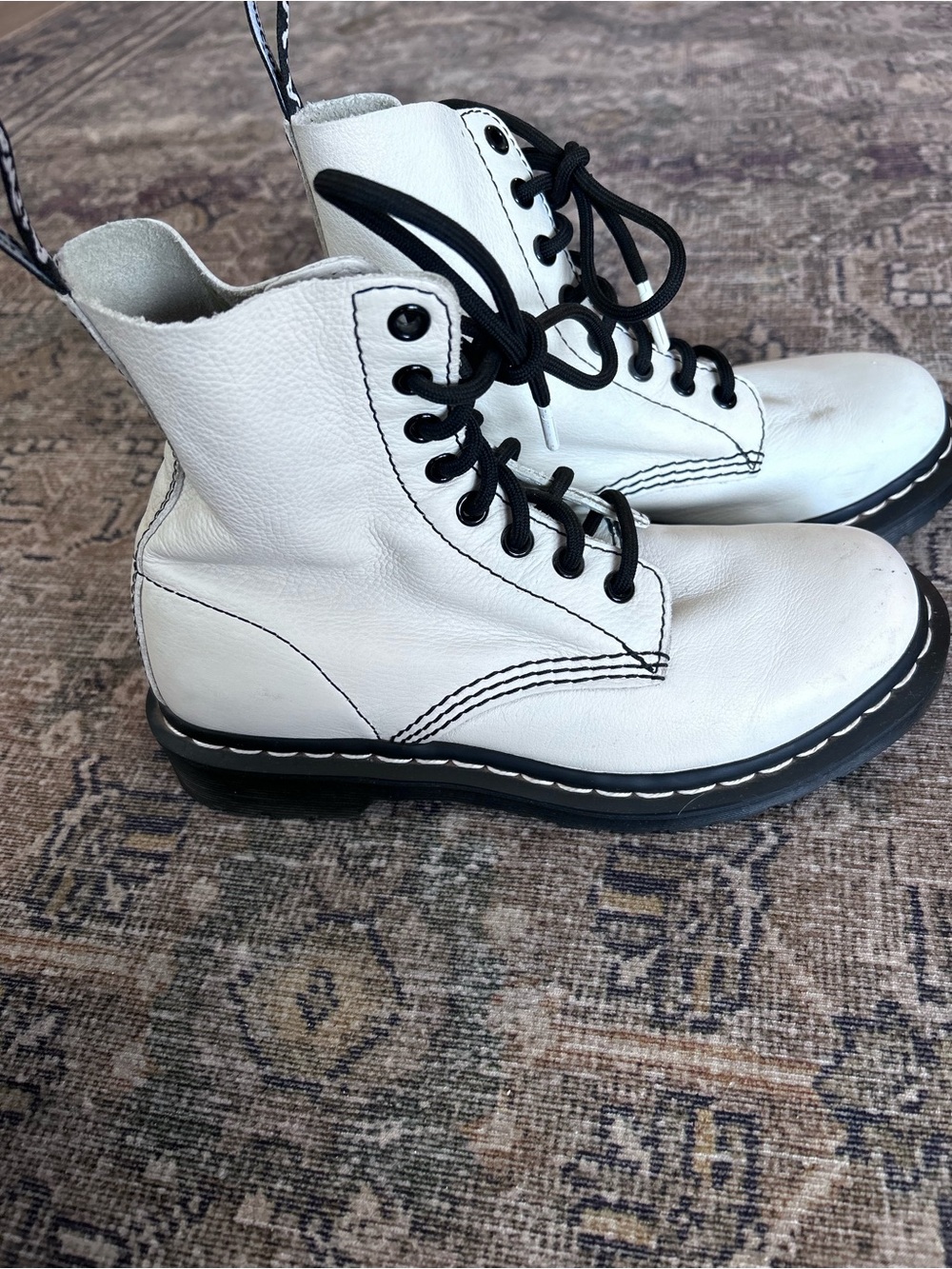White Leather Lace-Up Combat Boots for Men